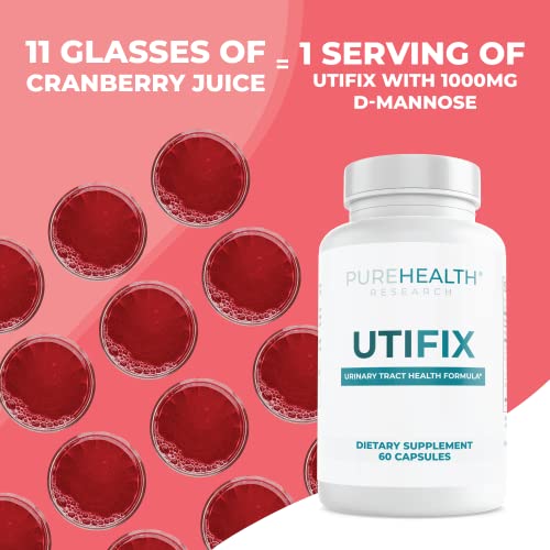 Purehealth Research Utifix D Mannose With Cranberry Long-Term Supplement - D-Mannose For Uti 1000Mg Capsules + 300Mg Cranberry Extract + Propolis For Urinary Tract Health For Women And Men, 60Ct #TOP3