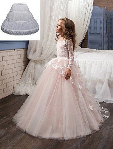 Abaowedding Girls' 3 Hoops Petticoat Full Slip Flower Girl Crinoline Skirt(6-7 Yrs,White) #TOP2