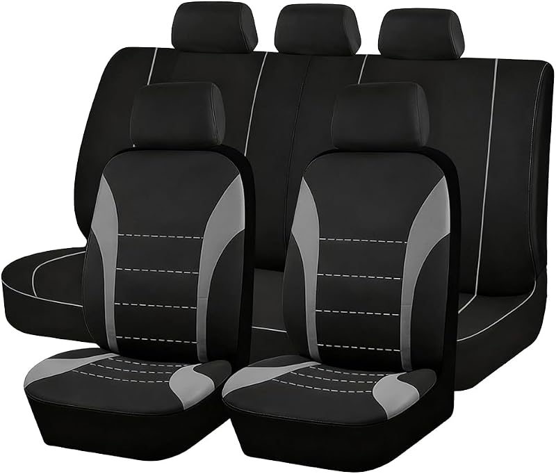 Kit de Capas para Bancos de Carro SWPHRT em Poliéster com Espuma, Dianteiras e Traseiras com Capas para Encosto de Cabeça, Cinza, 9 peças