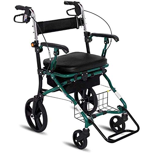 歩行フレーム ホイール 歩行器、折りたたみ式モビリティ 歩行補助具、高さ調節可能なシート、シートと下部サイドバスケット付き高齢者用歩行器、アルミ合金トロリー、Le、グリーン 補助具 軽量