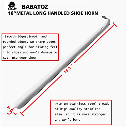 Babatoz Long Metal Shoe Horn -18 Inches Long Handled Stainless Steel Shoehorn #TOP2