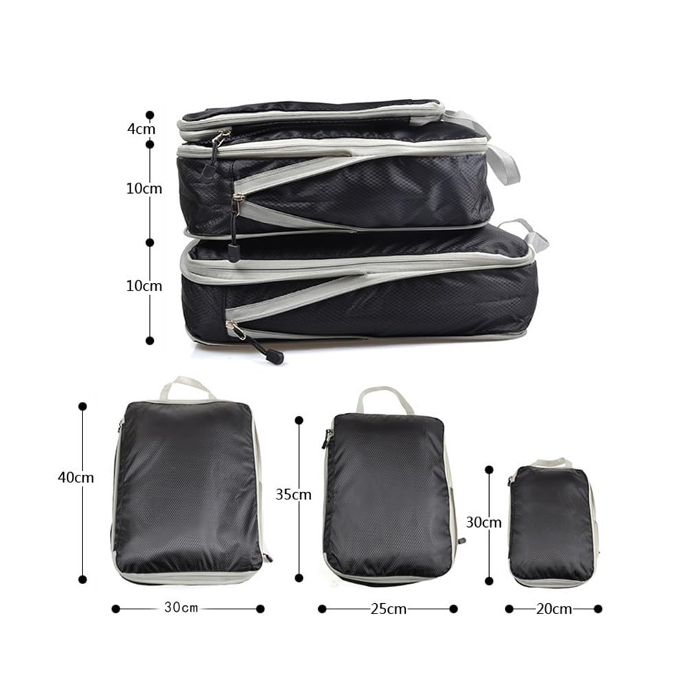 Set da 3 pezzi, confezione comprimibile, organizer da viaggio, cubi, impermeabile, valigia, nylon, borsa per bagagli, grande capacità, borsa (nero, 2 pezzi)