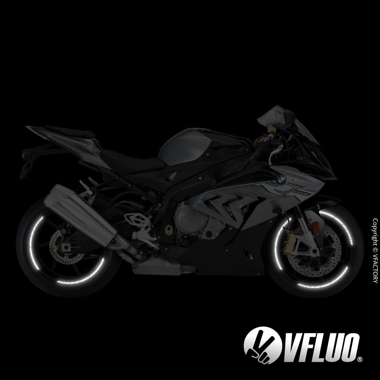 VFLUO - Motorcycle GP Reflective Wheel Stripes kit, 1 Wheel Rim Stickers Pack, 3M Technology™ - High Lateral Visibility - Discreet & Design - Easy installation