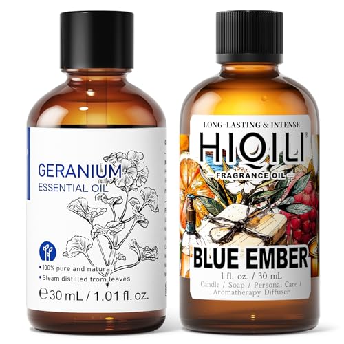 HIQILI Aceite Esencial de Geranio 30ML y Fragrancia Blue Ember 30ML