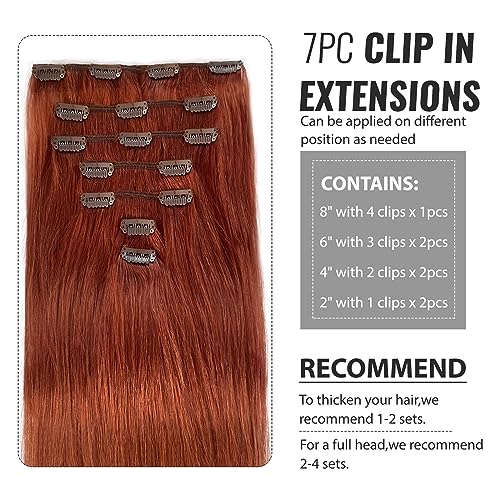 Image of Belaved Clip in Hair Extensions Auburn 7Pcs-12 Inch Real Human Hair Extensions