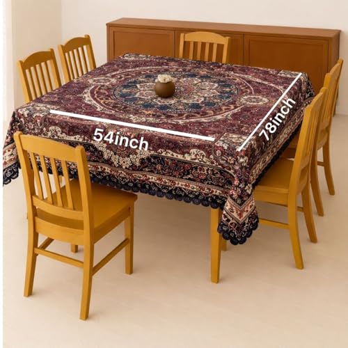 Image of Homerz Premium 6 Seater dinnig Table Heritage Series Velvety Table Cover, Vibrant Royal Designs with Border Cutwork (Mughal, 54x78 inch- 6 Seater Dining Table)