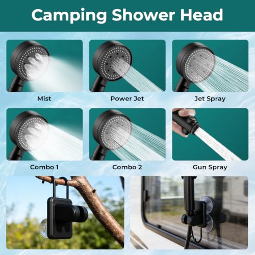 Kit de ducha portátil para camping con carpa de privacidad emergente y calentador de 1500W miniatura 6