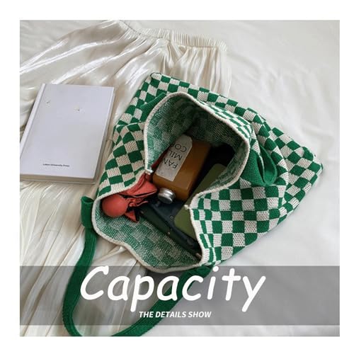 Checkered Shoulder Bag Knitted Christmas Tote Bag for Women Large Colorful Chessboard Shoulder Purse Casual Y2K Grid Handbag3