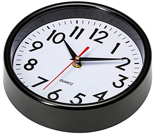 Bernhard Products Black Wall Clock 8" Silent Non-Ticking Quality Quartz Battery Operated Small Clock For Home/Office/Kitchen/Classroom/Bedroom Easy To Read #TOP1