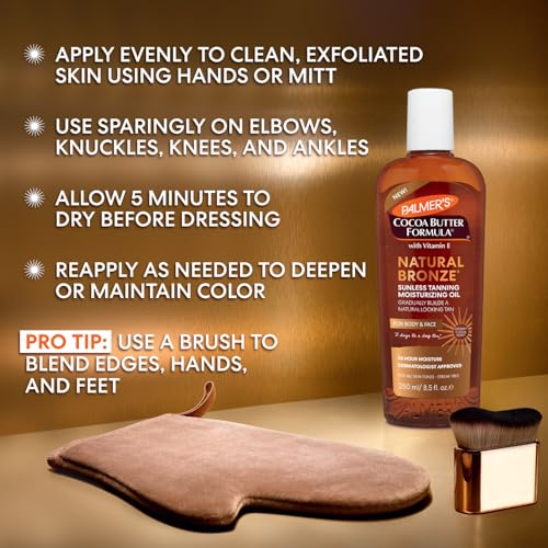 Palmer’s Cocoa Butter Formula, Natural Bronze Sunless Tanning Moisturizing Body Oil (8.5 fl oz), Face & Body Gradual Tanner, Buildable, Natural-Looking Tan in 3 Days, No Streak, 48-Hour Moisture - image 7