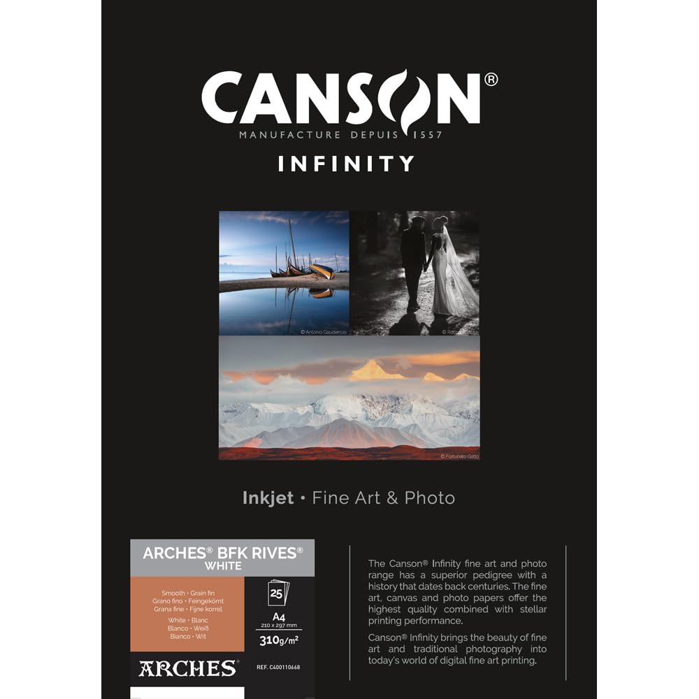 Canson Infinity BFK Rives 100% Texturado 310g Caja A4 25H Blanco Natural
