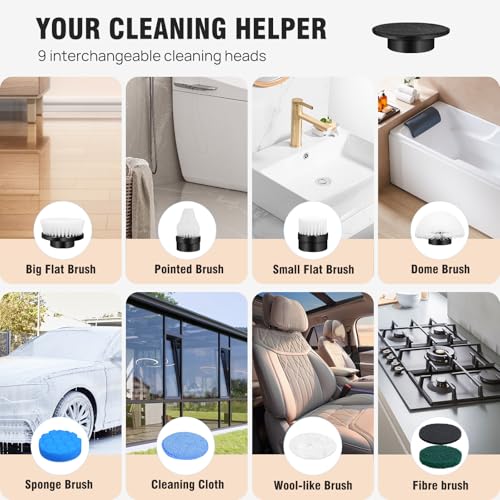 Brosse de nettoyage électrique 9 en 1 pour sol mur et douche