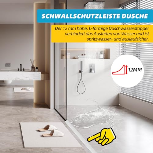 100CM Schwallschutzleiste Dusche Selbstklebend,Duschdichtung Schwallschutz,Duschwasserstop rahmenlose Duschtür,Silikon Duschschwelle Wassersperre Dusch boden,Wasserdamm für Bad und Küche(transparent)