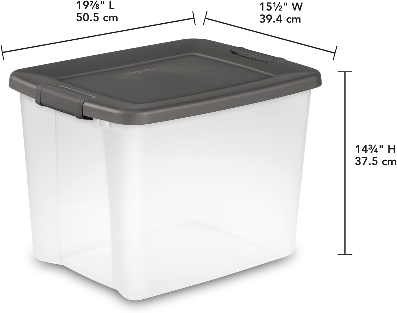 Sterilite 19376406 50-Quart Shelf Tote Driftwood Base and Lid with Platinum Latches 6-Pack