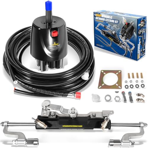 sixcow Hydraulic Steering Kit 300HP Hydraulic Steering Compact Cylinder Hydraulic Outboard Steering Kit with Helm Pump for Boat Marine Steering System