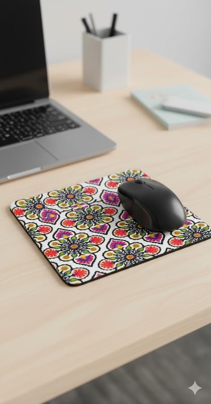 Image of Shivor Decorative Mandala Mouse Pad | White Floral Printed Desk Mat | Smooth Cloth Surface | Non Slip Rubber Base Stability | Reinforced Stitched Edges | for Office Home Study Gaming Setup