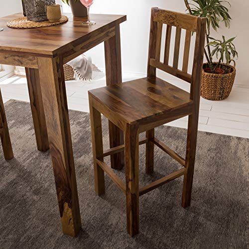 Image of G Fine Furniture Solid Sheesham Wood 2 Seater Bar Table & Chair Set | Wooden High Bar Dining Table with 2 Chairs for Kitchen, Cafe, Restaurant & Home Bar | Tall Dining Furniture (Light Brown)