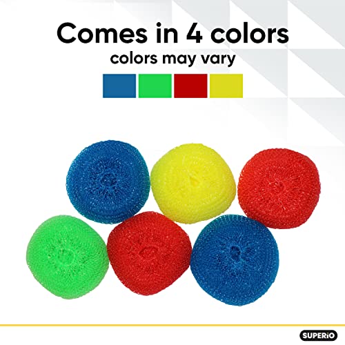 Nylon Scouring Pads-Dish Scrubbers, For Dishes, Pots, And Stoves, Durable Mesh Scourers, For Tough Cleaning. Nylon Dish Scrubbers, Assorted Colors (Superio) (6 Pack) #TOP1