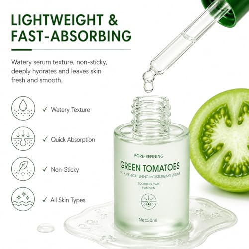 Pore Refining Facial Serum with Green Tomato & Vitamin C | Triple-Action: Refines Pores, Firms Skin, Moisturizes & Soothes | Boosts Elasticity, Fragrance-Free Vegan Korean Skincare, 1.01 fl oz — view 6