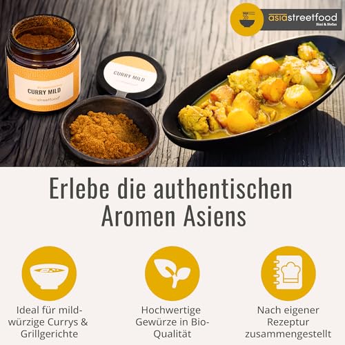 asiastreetfood Curry-Pulver mild Bio 45 g – Fein abgestimmte Gewürzmischung für Currys, Marinaden & Grillgerichte – Asia-Gewürzpulver mit sanfter Schärfe – Curry-Gewürzmix in Bio-Qualität