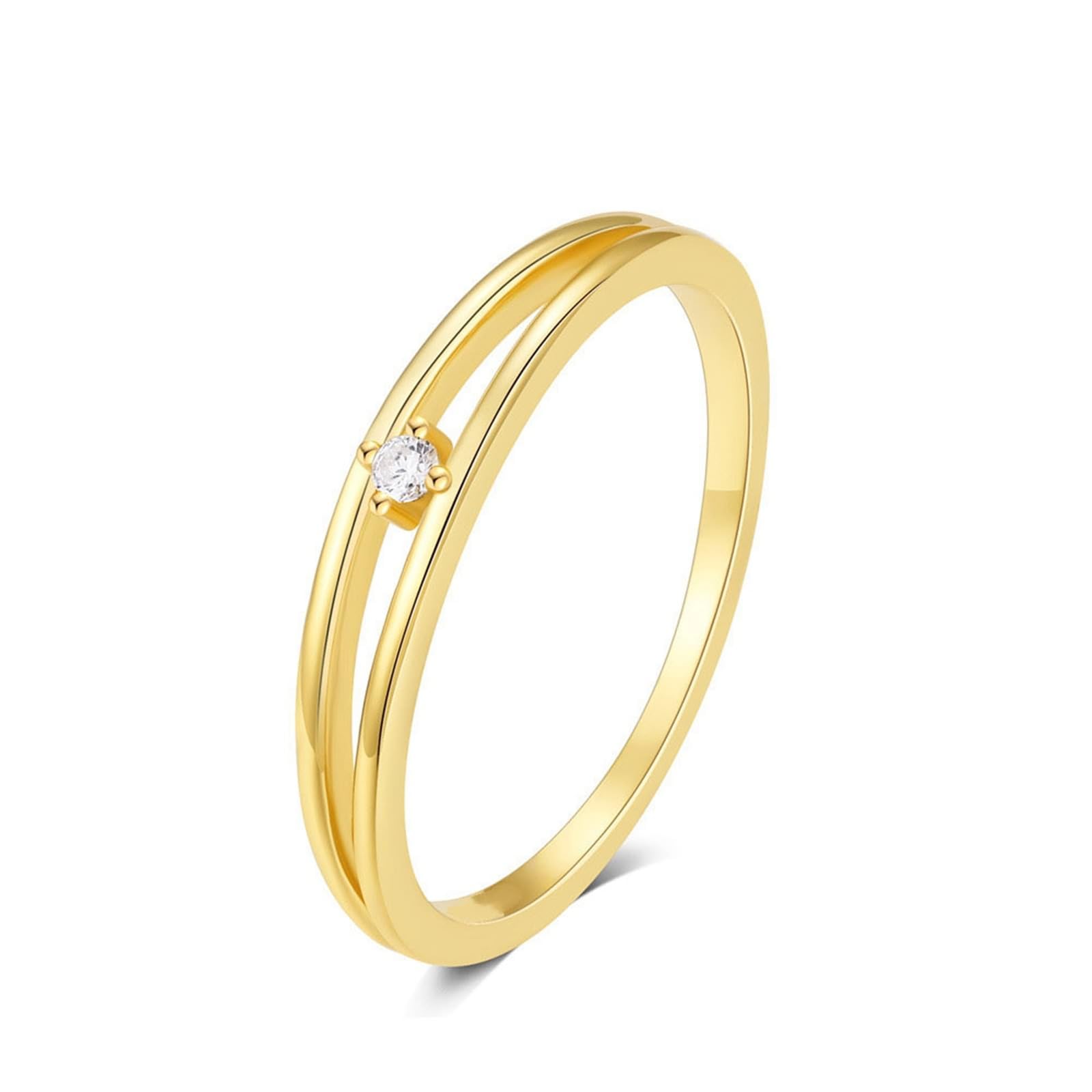 Anello da donna in oro giallo 9 K/14 K, con pietre intarsiate a doppio strato