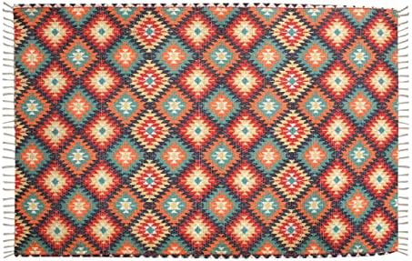 Handmade Sustainable Printed Modern Dhurrie/Rugs/Carpet upcycled from Scrap Fabric for Living Room/Bedside Runner for Enhanced Decor (5x7 feet)