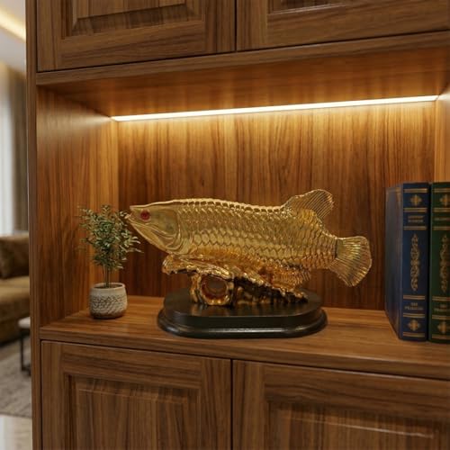 Image of Feng Shui Arowana Golden Fish Statue Lucky Wealth Fish Figurine for Prosperity, Success, Golden Feng Shui Fish Decor for Home Office, Good Luck Money Fish Showpiece, Vastu Decorative Gift (11.5 cm)
