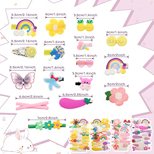 56 Pcs Hair Accessories For Girls Kids Baby Hair Clips Cute Non Slip Hair Barrettes Bear Rainbow Flower Fruit Dessert Butterfly Candy Patterns Hair Pins For Toddlers (Summer Style) #TOP2