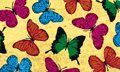 GIFTCOMPANYITALY OGGETTI IDEE DESIGN Gift Company  Felpudo (Fibra de Coco, diseño de Mariposas/PVC, Multicolor, 75 x 1.5 x 45 cm