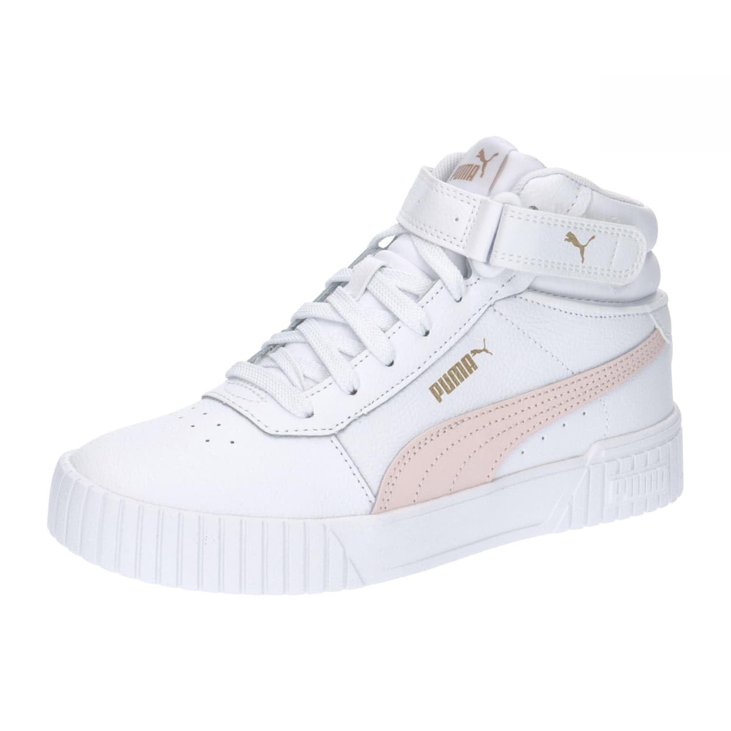 Puma Women Carina 2.0 Mid Sneakers, Puma White-Frosty Pink-Puma Gold, 8.5 UK