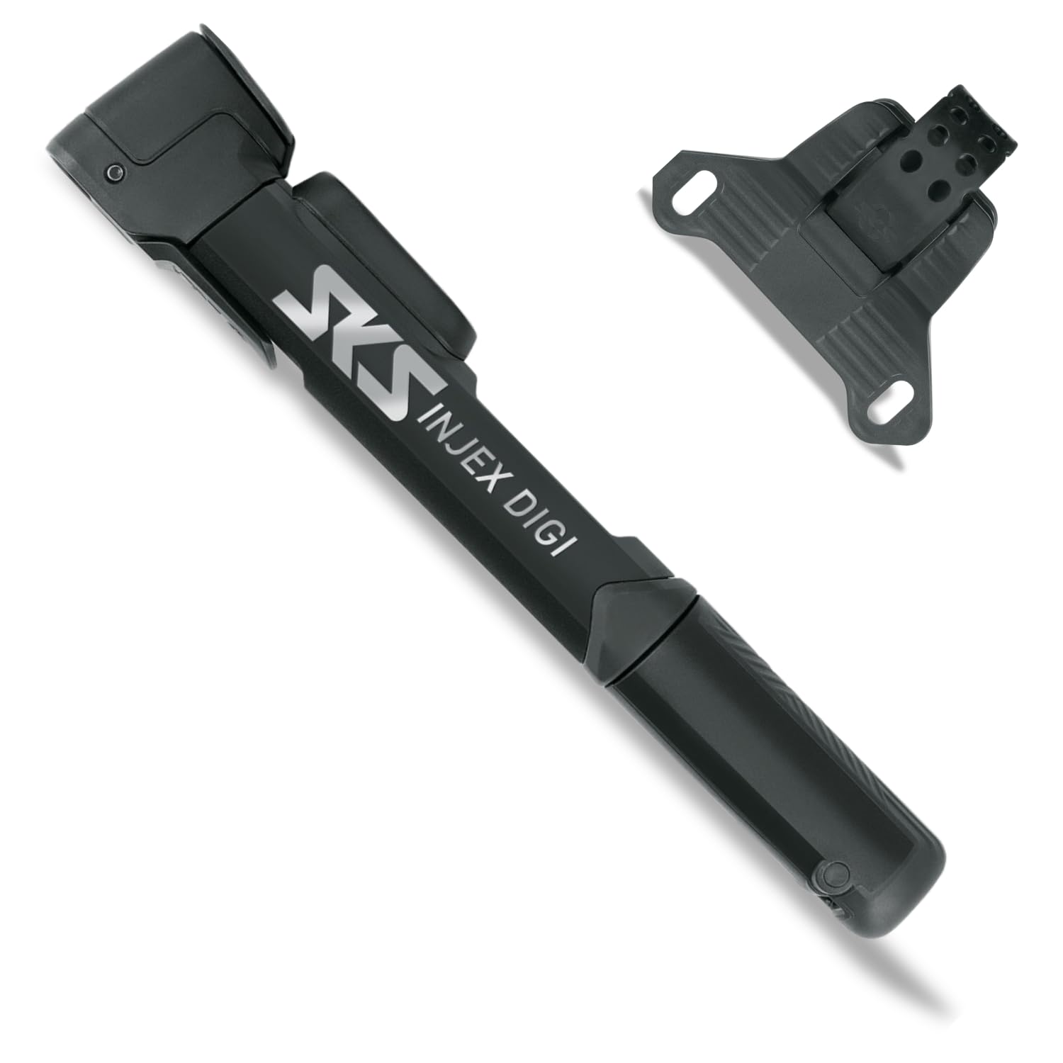 SKS GERMANY INJEX DIGI Fahrradpumpe (Digitales Manometer, zuschaltbare Teleskop-Funktion, 2-Komponentengriff mit texturierter Oberfläche, MV Easy Ventilkopf, Made in Germany)