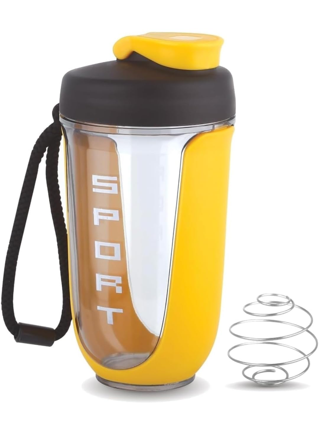 Sports Protein Shaker Bottle 700ml with Steel Mixing Ball, Yellow | Lockable Flip-Top Lid, Leak-Proof Design, BPA-Free Material, Dishwasher Safe, Carry Strap Included-image-34