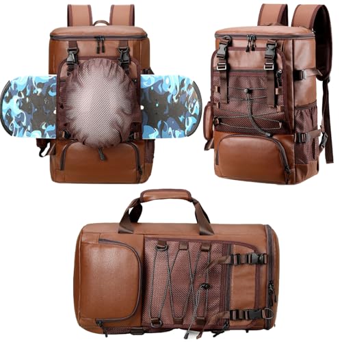 Aikelai Mochila Deporte Hombre de Cuero PU,Mochila Esqui Impermeable,Multifuncional Mochilas de Viaje,Mochila Senderismo 30 litros,Mochila Moto Portatil,Mochila Trabajo,Mochila Para Portatil (Marrón)