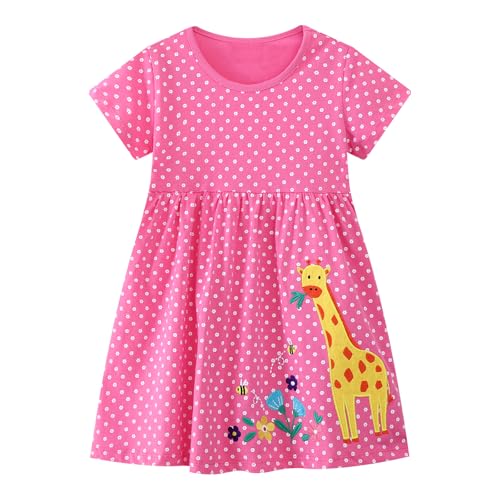 Image of HILEELANG Toddler Girl Short Sleeve Easter Dress Cotton Casual Jersey Shirt Playwear Applique Dress