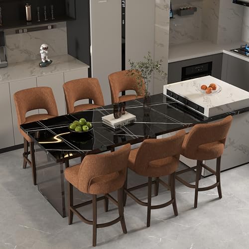 Image of VKNOW Bar Stools Set of 6, 26 inch Upholstered Counter Height Bar Stools,Modern Counter Stools with Wood Legs for Kitchen Island Dining Room Bar,Orange