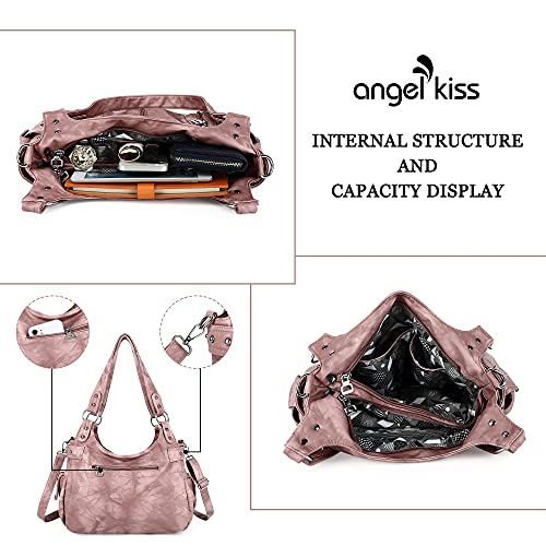 Image of Angel Kiss Large Purses and Handbags for Women Washed Faux Leather Crossbody Hobo Satchel Shoulder Handbag Tote Purse