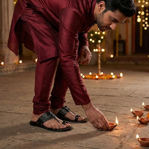 Image of Kolhapuri Chappal for Men Original, Semi-Premium Leather Semi-Handcrafted Traditional Kolhapuri Chappal for Man Formal Footwear for Weddings & Parties, Ethnic Wear & Daily Comfort