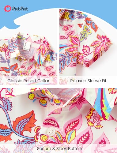 Image of PATPAT Family Hawaiian Matching Outfits - Mommy and Me Vacation Outfits | Halter Sundresses and Button Down Shirts,Caribbean Vacation Summer Tropical Outfits,Hawaiian Boho Tropical Floral Printed