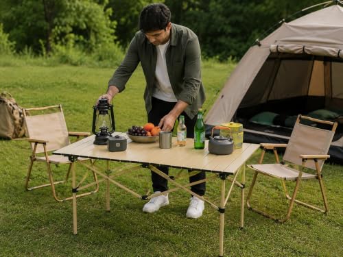Image of Foldable Camping Table for Outdoor Picnic & Travel | Portable Lightweight Aluminium Folding Table for Camping, BBQ, Garden, Patio & Beach Use | Compact Roll-Up Picnic Table (120 CM)