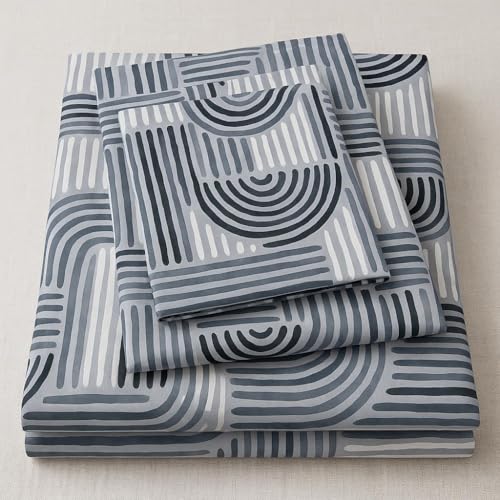 Image of Amazon Brand - Umi King Size Cotton Bedsheet 90x108 Inches with 2 Pillow Covers | Elegant Striped Design | Soft 210 TC Pure Cotton Double Bed Sheet