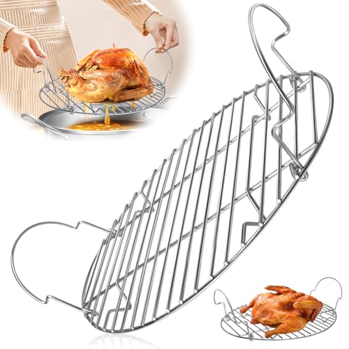 zeetmart 16.5inch Oval Roasting Rack for Oven, Stainless Steel Cooling Rack with Handle Wire Rack for Cooking, Grilling, Drying, Gifts for Mom Woman Wife Men  