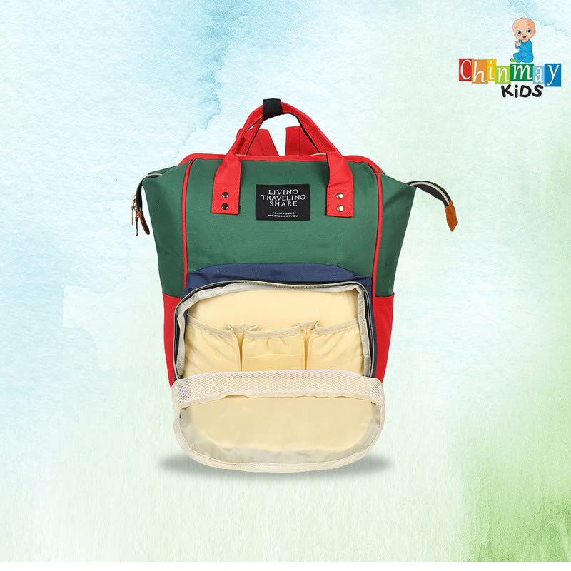 Image of Chinmay Kids Baby Diaper Backpack for New Born Baby Mother /Mom Stylish Polyester Organizer Bag for Casual Travel Outing & Traveling (Blue Red, 16 X 9.5 X 7.5 in)