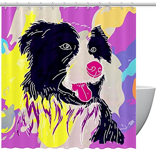 Rideau de douche motif chien rose avec crochets plastique résistant - 2