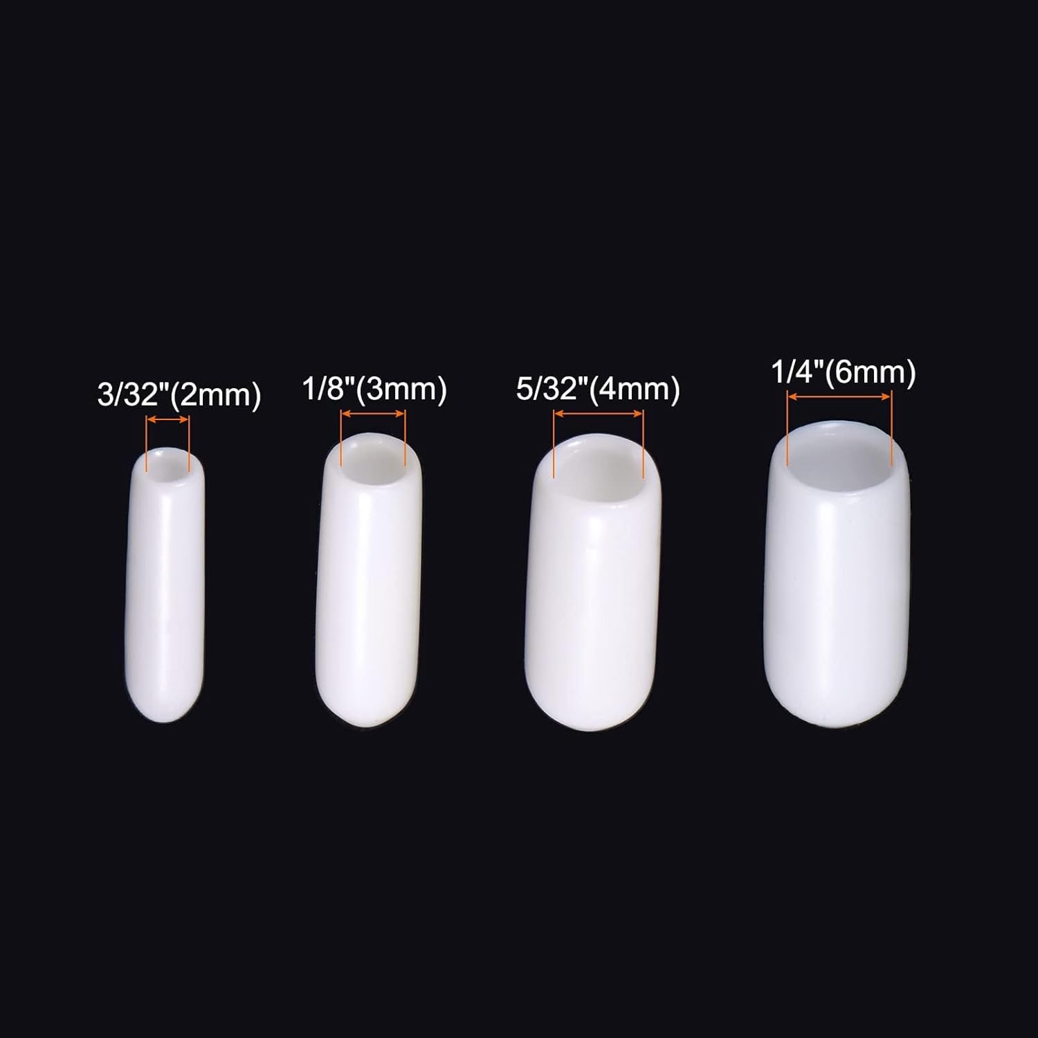 TOP-VIGOR 100Pcs 2mm/3mm/4mm/6mm ID Round Rubber End Caps, Flexible Screw End Caps Thread Protectors, White Vinyl Bolt Covers Rubber Covers for Screws, Tubes, Cables, Wires, etc