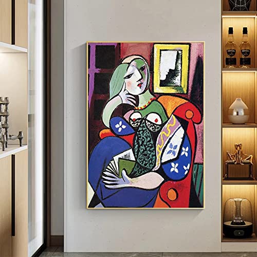 Rumlly Donna con libro di Picasso , Quadro su tela Wall Art Picture Famosi poster e stampe per soggiorno Decorazione domestica 60x90 cm Senza cornice