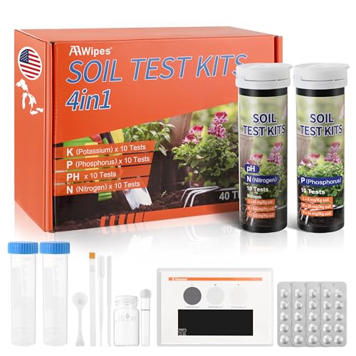 AAwipes Soil Test Kit 4-in-1 for pH, Nitrogen, Phosphorus & Potassium - 40 Soil Testing Kits...