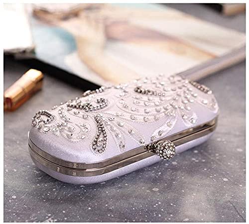 RajoNN Abendhandtaschen für Damen, Tasche für Damen, bestickte Perlentasche, Diamanten, Brauttasche, Kettentasche, Clutch (Aprikose) (weiß)