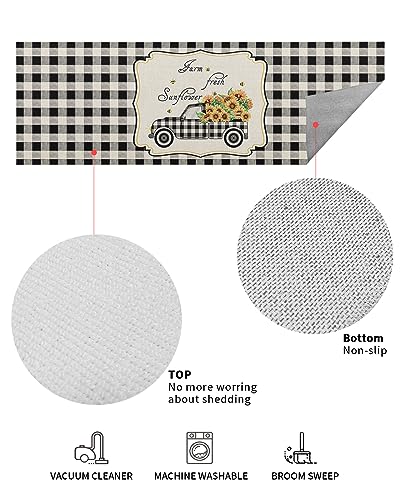 Front-Door-Mat-Farmhouse-Sunflowers-Truck-Black-and-White-Plaid-Indoor-Outdoor-Entrance-Doormat-Washable-Floor-Mats-for-Front-Door-Bathroom-Kitchen-Runner-Rugs-24×71-Inch Front Door Mat Farmhouse Sunflowers Truck Black and White Plaid Indoor Outdoor Entrance Doormat Washable Floor Mats for Front Door Bathroom Kitchen Runner Rugs 24×71 Inch