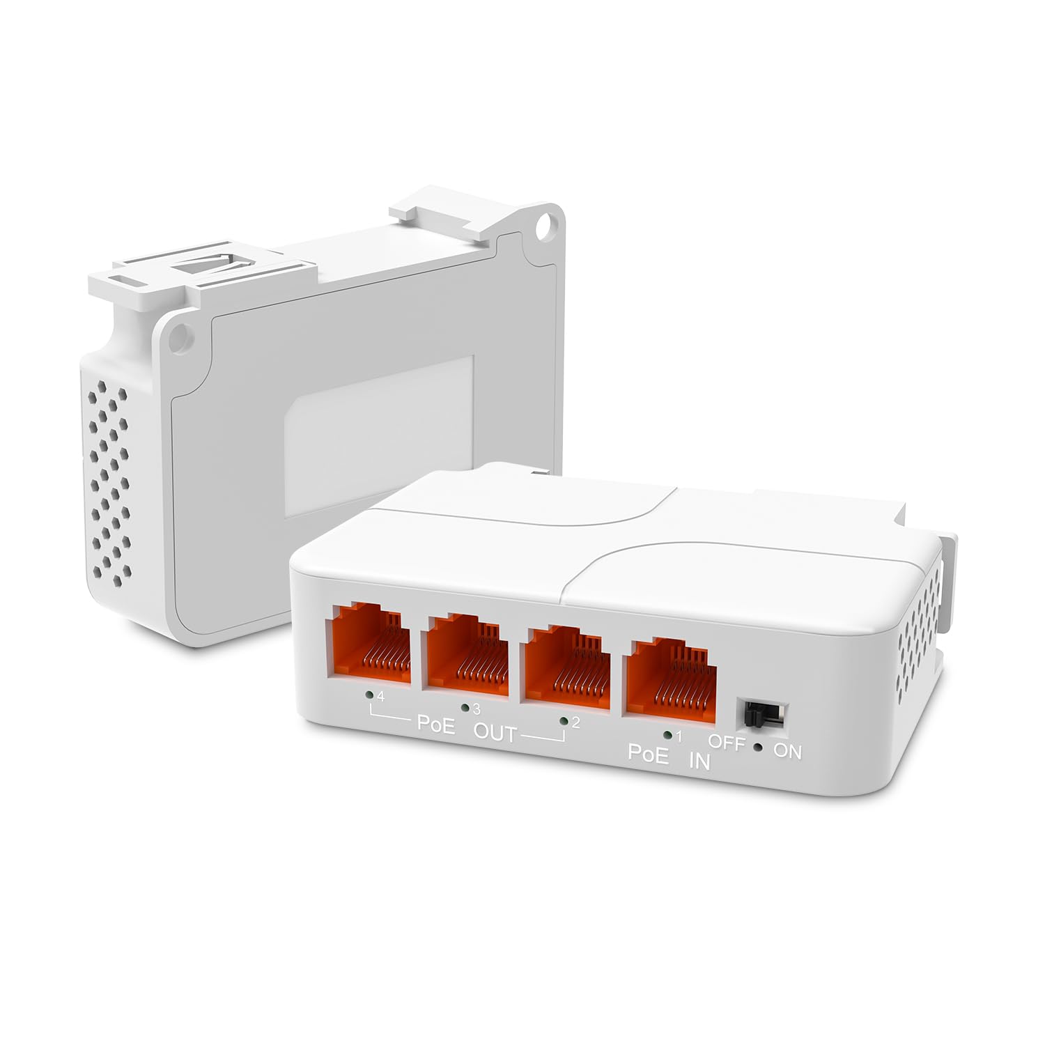 YuanLey Extenseur PoE 2.5G 4 Ports avec 3 Sorties, Mini Répéteur PoE 4 Canaux 2500Mbps, Amplificateur/Booster POE Passthrough Montage Mural Et Rail DIN, Plug and Play