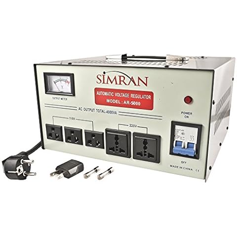 Simran AR-5000 Voltage Converter Transformer Regulator, 5000 WATT, Ivory/Grey Cover